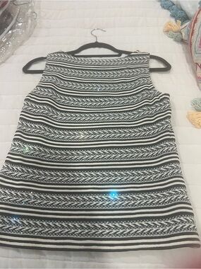 St. John Black and White Striped Sleeveless Top